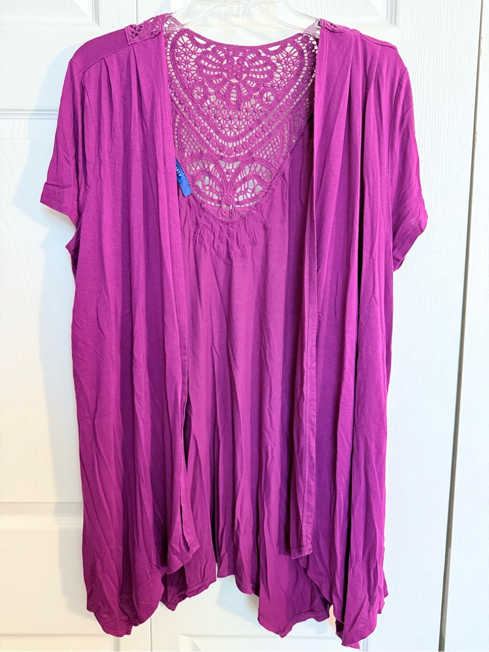 Apt. 9 Crochet-Back Open Cardigan in Fuchsia Magenta